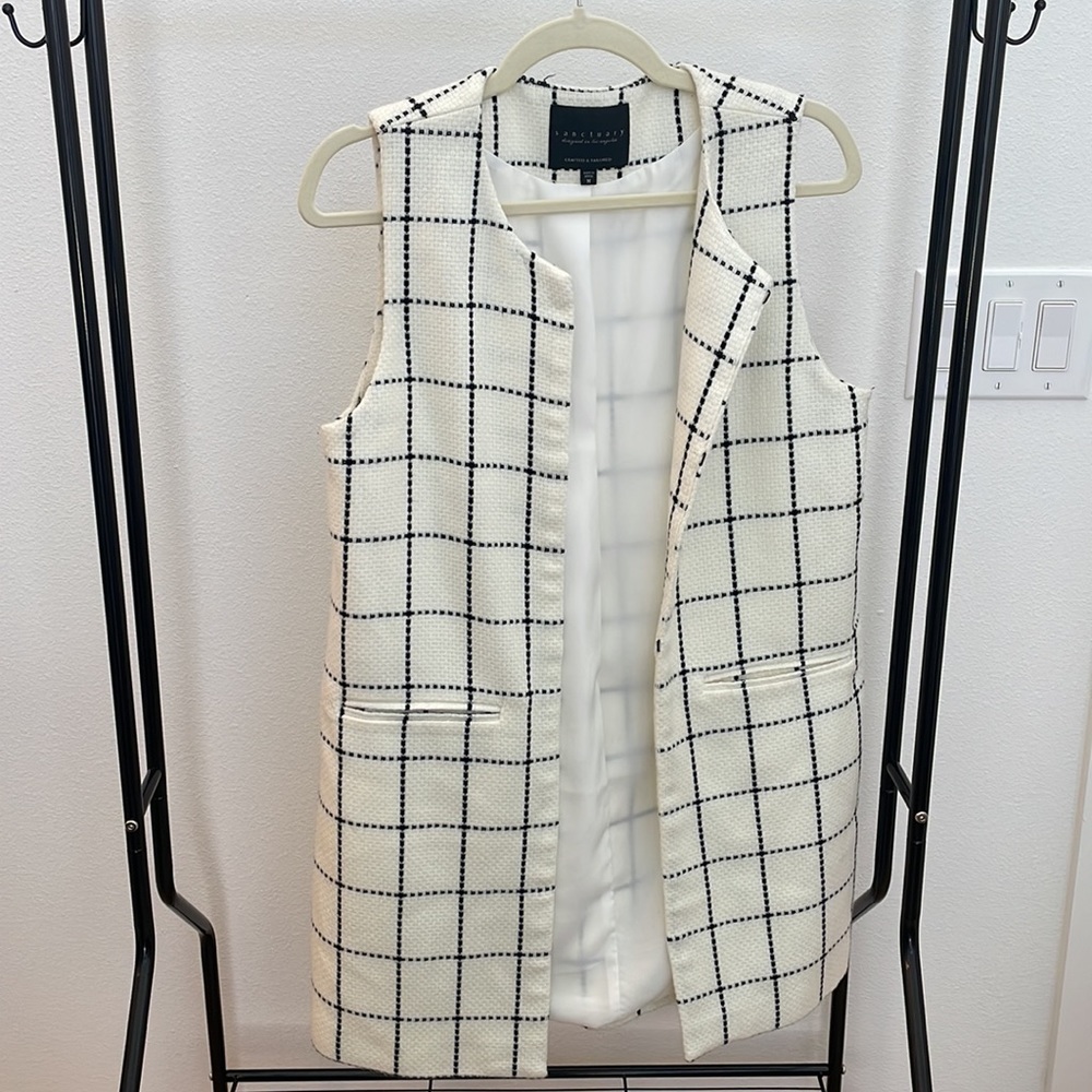 Sanctuary Black and White Window Pane Checkered Vest - Medium